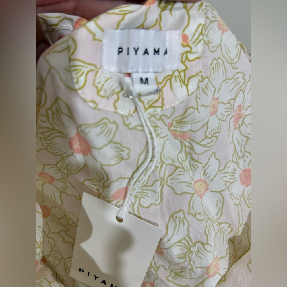 Piyama High-Low Floral Ruffle Strap Dress - Cream with Pink & Green - Picture 3 of 9